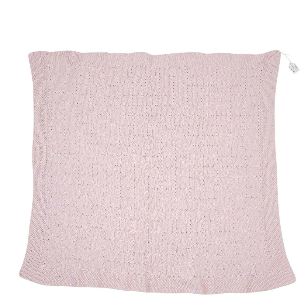 Baby Receiving Blanket Knitted Handmade 35" x 35" Pink PRE-OWNED